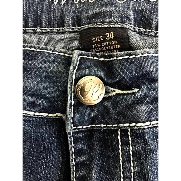 Wired Heart Womens size 34 Blue Jeans detailed White Stitch (HEM) - Picture 5 of 12